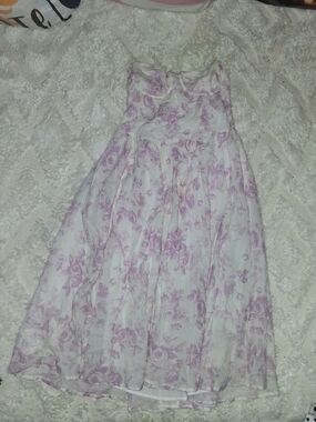 Etiquette White and Light Purple Floral Strapless Maxi Dress